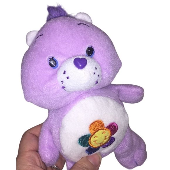 HARMONY Bear Care Bears Plush Toy Purple with colorful Flower on Belly - 7" Tall - Picture 2 of 6